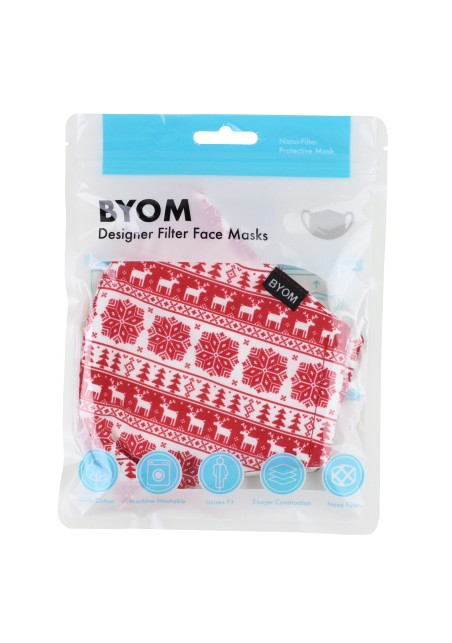 Nordic Holiday Print Mask in Red and White in Bag