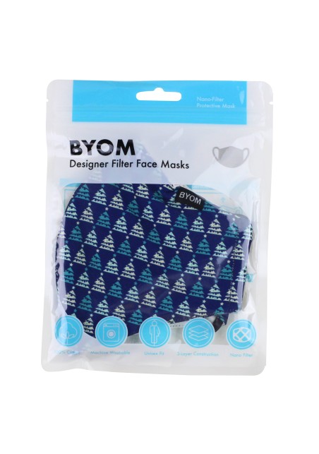 Christmas Tree Print Face Mask in Blue and Teal in Bag