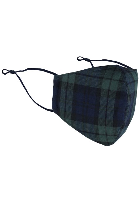 Holiday Tartan Plaid Mask in Dark Green and Navy
