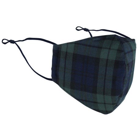 Holiday Tartan Plaid Mask in Dark Green and Navy