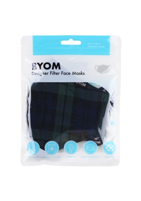 Holiday Tartan Plaid Mask in Dark Green and Navy in Bag
