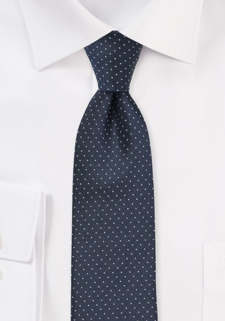 Skinny Tie in Midnight Blue with Silver Dots