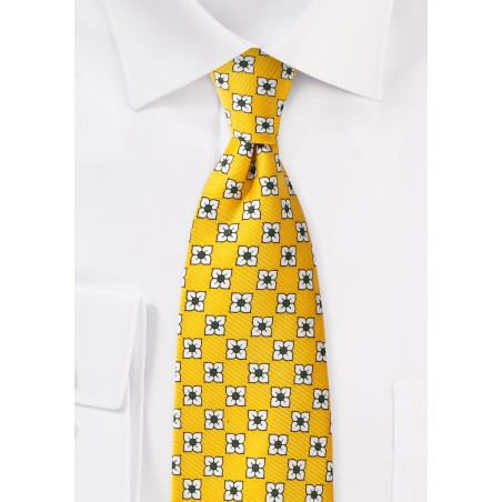 Flower Print Silk Tie in Bright Yellow