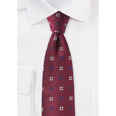 Slim Textured Autumn Tie in Dark Red