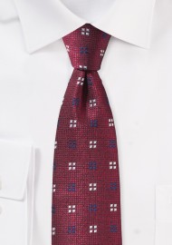Slim Textured Autumn Tie in Dark Red