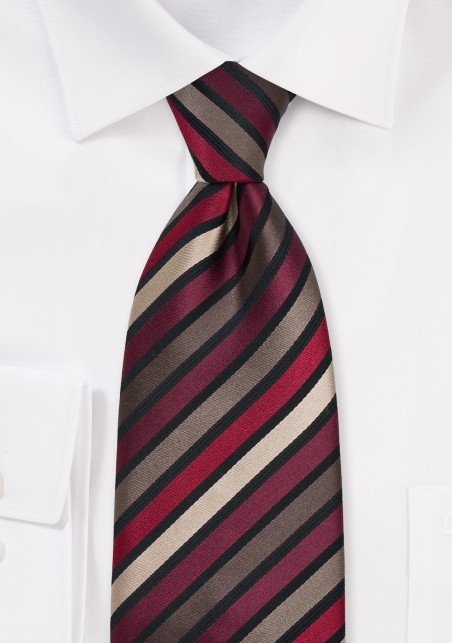 Brown and Burgundy Striped Tie