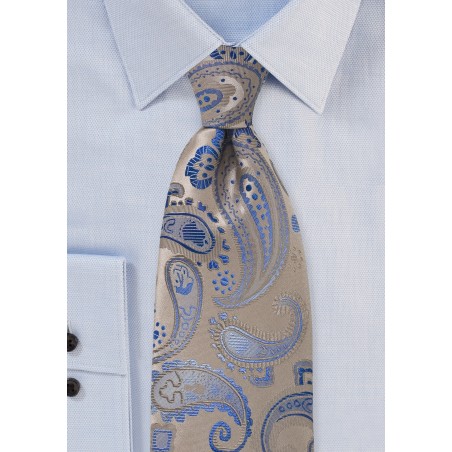 Champagne and Blue Paisley Tie