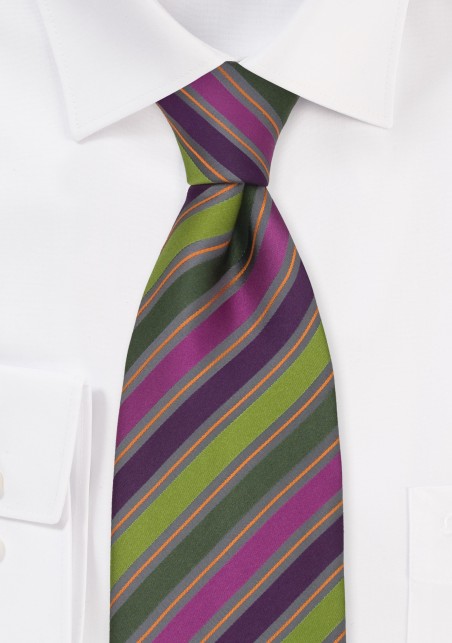 Silk Tie by Cavallieri in Green, Pink, Orange, Gray
