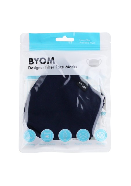 Solid Navy Filter Mask in Cotton in Bag