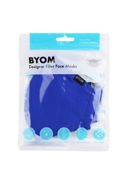 Solid Cotton Filter Mask in Royal Blue in Bag