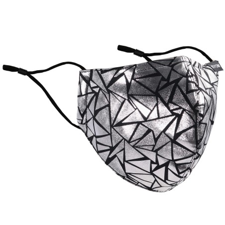 Geo Print NYE Mask in Black and Metallic Silver