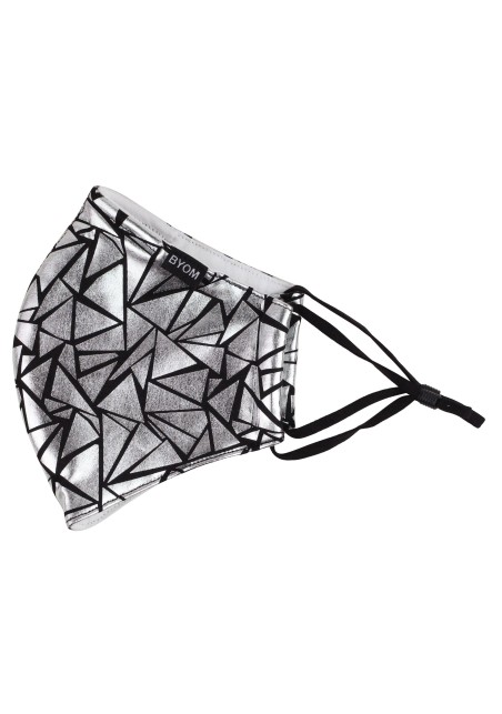 Geo Print NYE Mask in Black and Metallic Silver