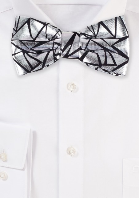 Designer Bow Tie in Black and Metallic Silver