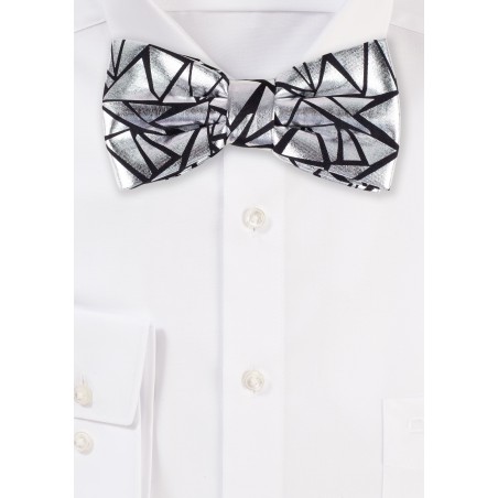 Designer Bow Tie in Black and Metallic Silver