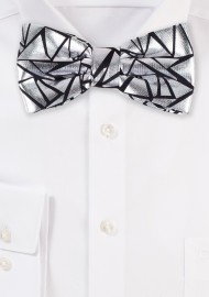 Designer Bow Tie in Black and Metallic Silver