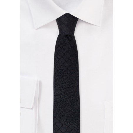 Crocodile Print Skinny Tie in Black