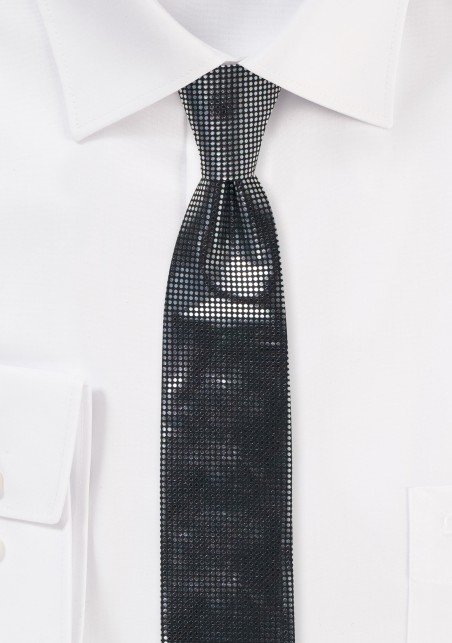 Black Skinny Tie with Metallic Dots