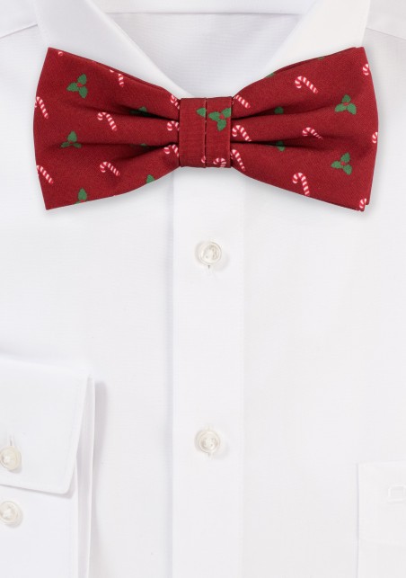 Holiday Print Bow Tie in Crimson Red