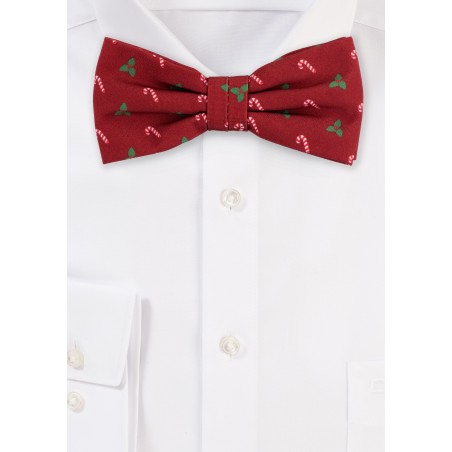 Holiday Print Bow Tie in Crimson Red