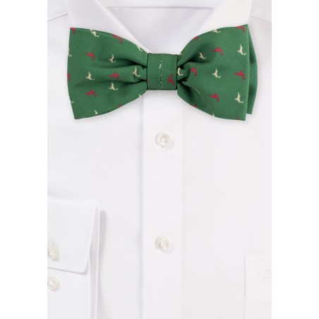 Olive Green Bow Tie with Reindeer Print