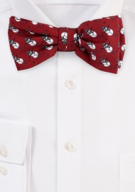 Cherry Red Bow Tie with Snowman Print