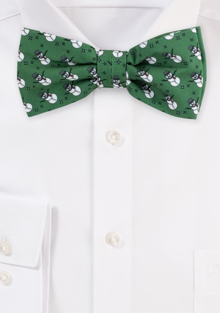 Forest Green Bowtie with Snowmen