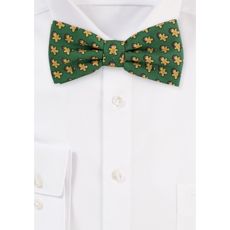 Dark Green Bow Tie with Gingerbread Men