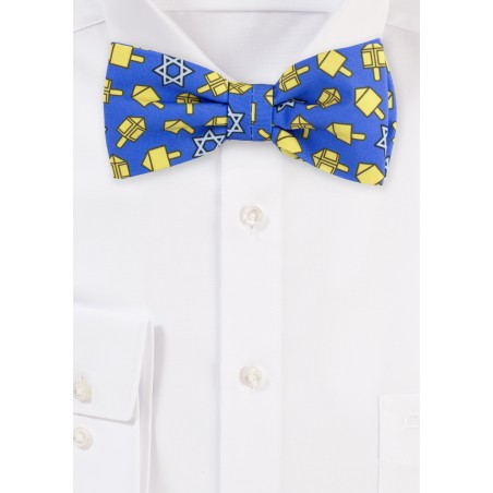 Blue Bow Tie with Dreidels in Gold
