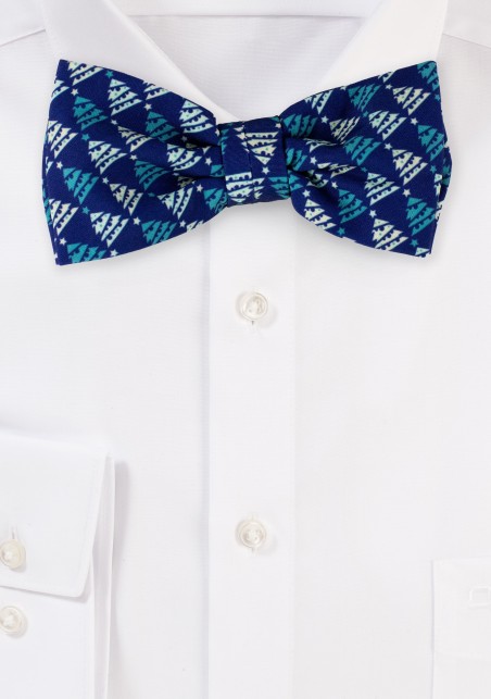Navy Bow Tie with Teal Christmas Trees