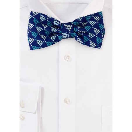 Navy Bow Tie with Teal Christmas Trees
