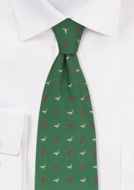 Reindeer Print Tie in Dark Green