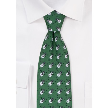 Dark Green Holiday Tie with Snowmen
