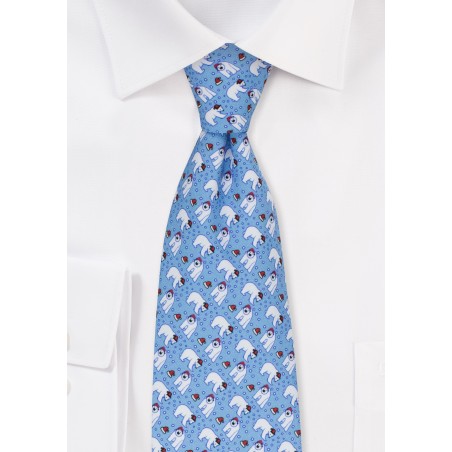 Polar Bears in Santa Hats Tie in Ice Blue