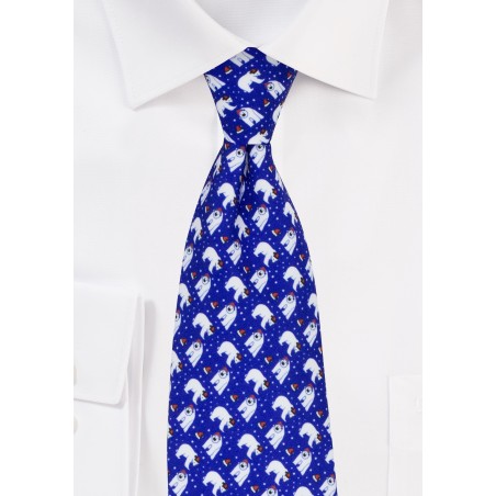 Polar Bears in Santa Hats Tie in Navy