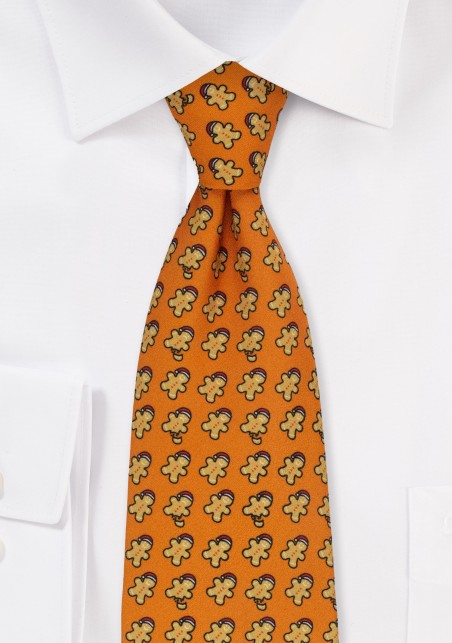 Orange Tie with Gingerbread Men