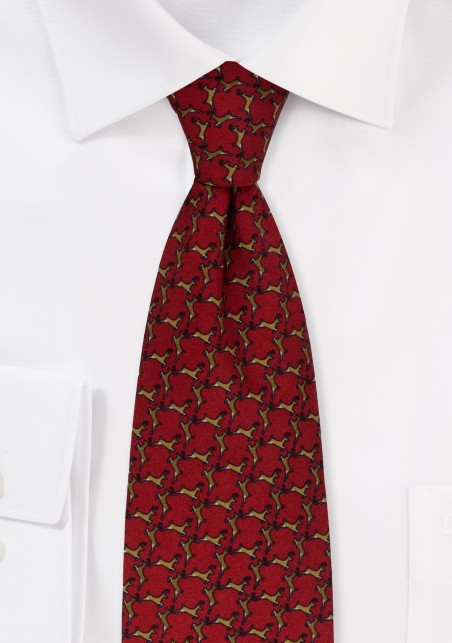 Reindeer Print Tie in Burgundy