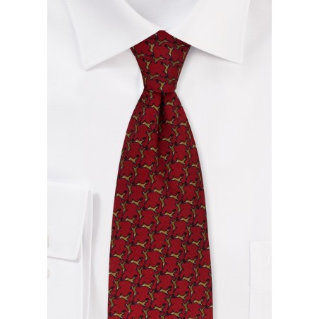 Reindeer Print Tie in Burgundy