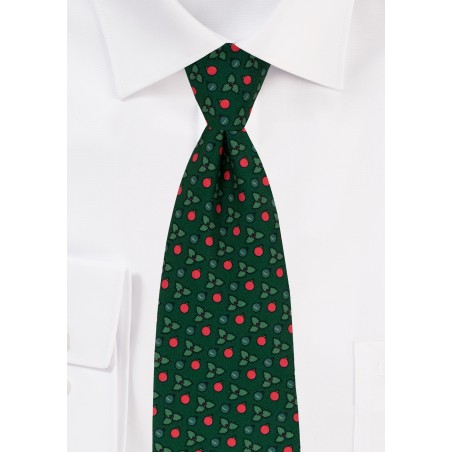 Holly Print Christmas Tie in Dark Green