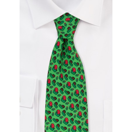 Elf Print Holiday Tie in Red and Green