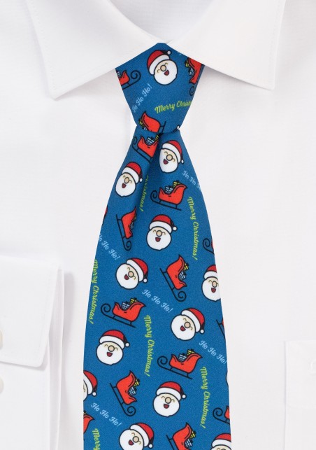 HoHoHo Holiday Print Tie in Dark Teal Green