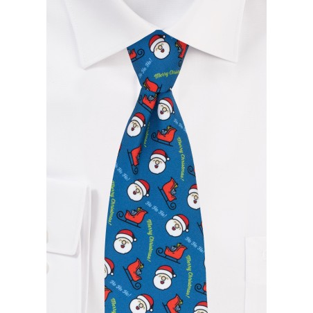 HoHoHo Holiday Print Tie in Dark Teal Green