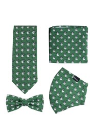 Dark Green Mask and Tie Set with Tiny Snowmen