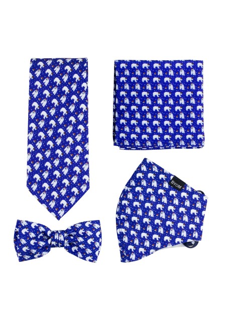 Mask and Tie Set with Polar Bears in Navy
