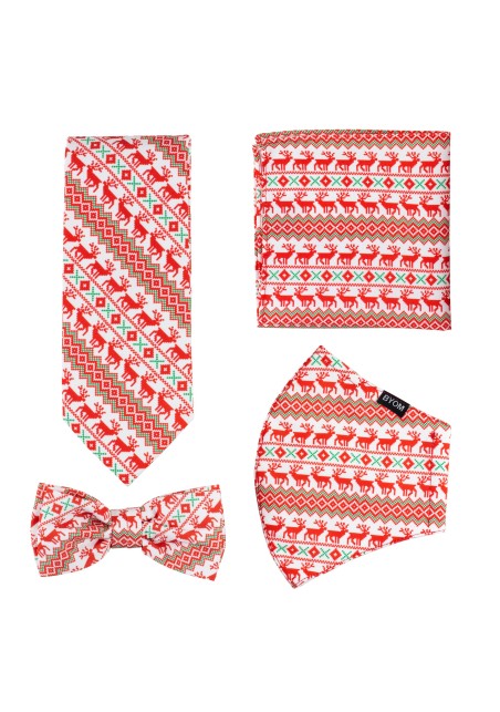 Mask and Tie Set in Scandinavian Christmas Print
