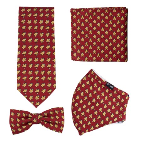 Mask and Tie Set with Gingerbread Man Print