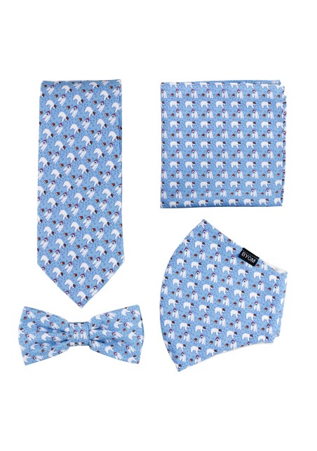 Mask and Tie Set with Polar Bears in Ice Blue
