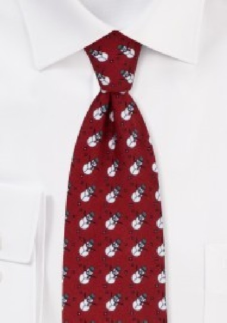 Snowman Print Necktie in Red