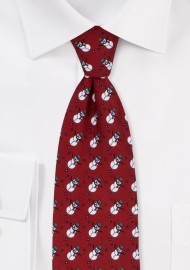 Snowman Print Necktie in Red