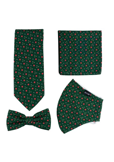 Dark Green Holly Print Christmas Mask Set