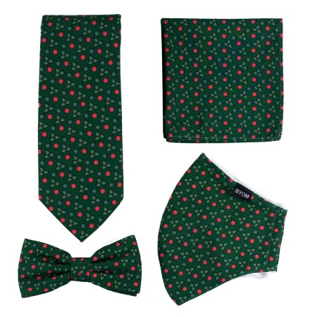 Dark Green Holly Print Christmas Mask Set